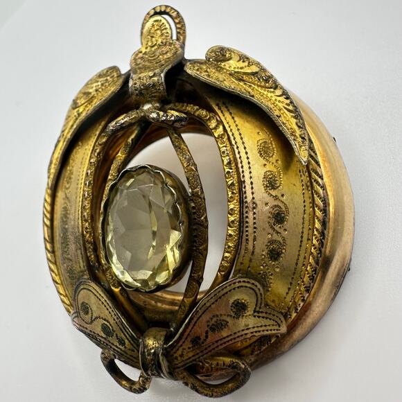 Antique Victorian 12kt gold gilt & 10kt solid base genuine citrine pendant - Picture 5 of 10